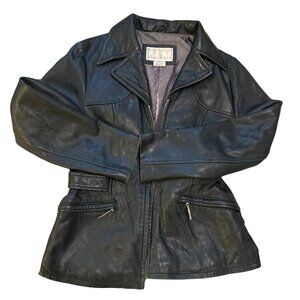 VTG 90s Nine West Black Leather Jacket Womens Size M Moto Biker Y2K Goth Grunge